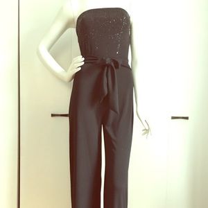 Black Strapless Jumpsuit w Sequined Bodice